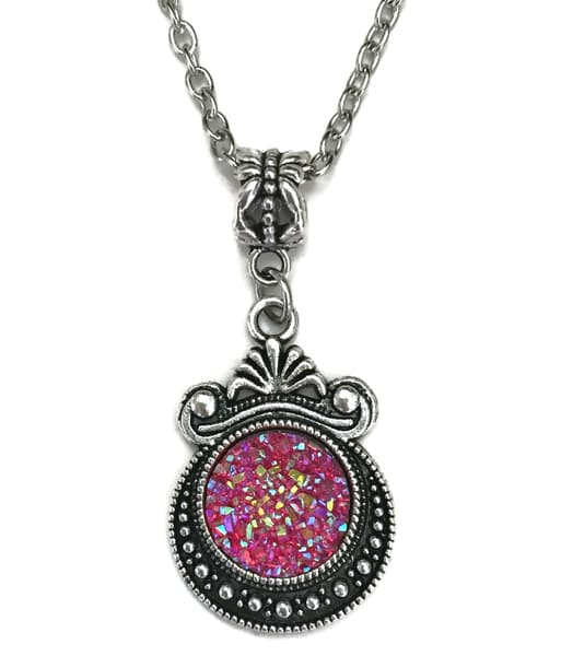 Necklace - Glitter - Druzy - Cerise/Red
