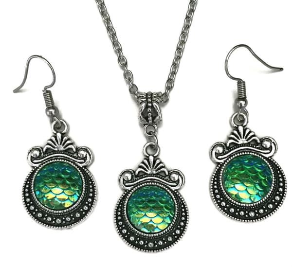 Necklace - Earrings - Scale - Dragon - Green