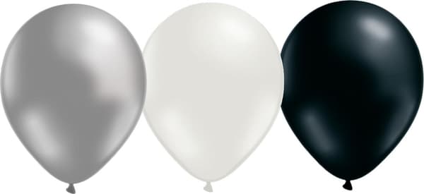 Balloner Latex Fest Fødselsdag Sølv Hvid Og Sort 12-Pak 30 Cm