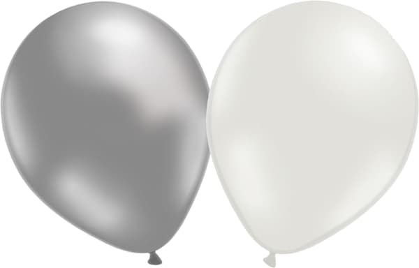 12 stk latex balloner sølv og hvid - 30 cm / 12"