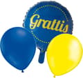 Miniatyrbild 1 av 6: Grattis Ballongmix - 10 gula & 10 blå latex + Folieballong med text 'Grattis' -  för Studenten, Examen, Fest, Högtid & Födelsedag