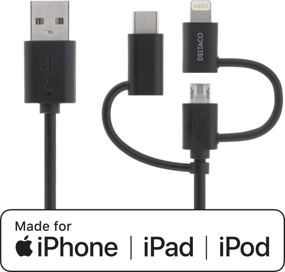 Deltaco Cable (MicroUSB, USB-C, Lightning)