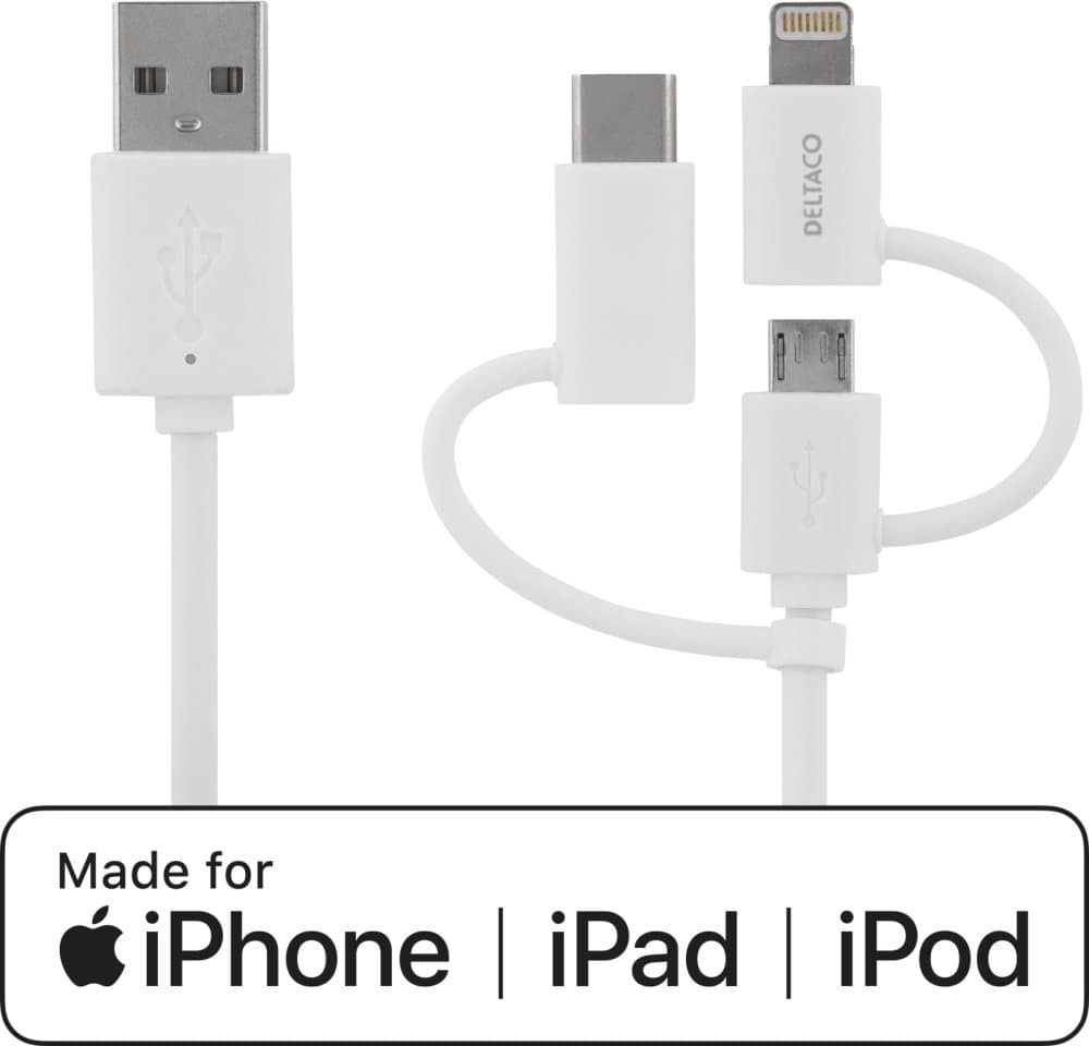 Deltaco Cable (MicroUSB, USB-C, Lightning)