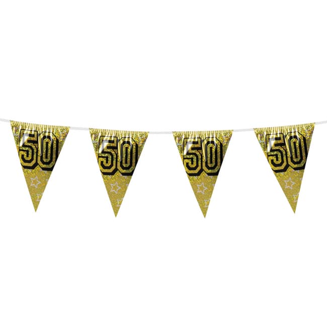 Flagguirlande 50 - 8 meter - Guld tumHolografisktum