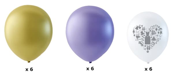 Bröllopsballonger Lila, Ivory och Vita med grått tryck
