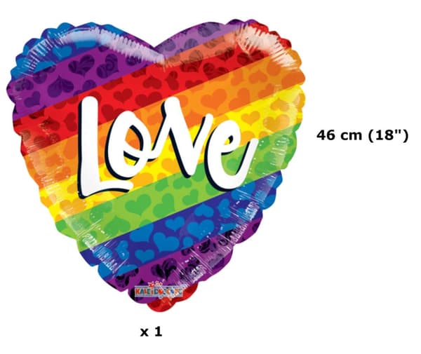 Foliopallo Sydän Love on sydänilmapallo sateenkaaren väreissä