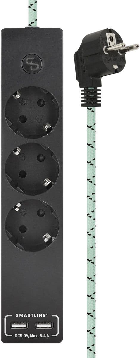 Smartline Grenuttag 3-vägs + 2 USB-A