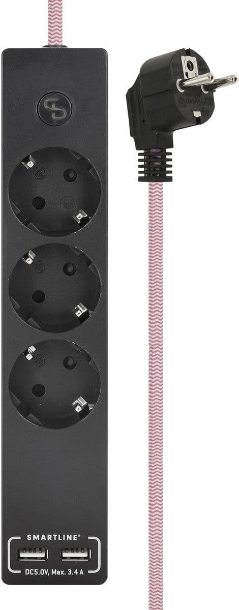 Smartline Grenuttag 3-vägs + 2 USB-A