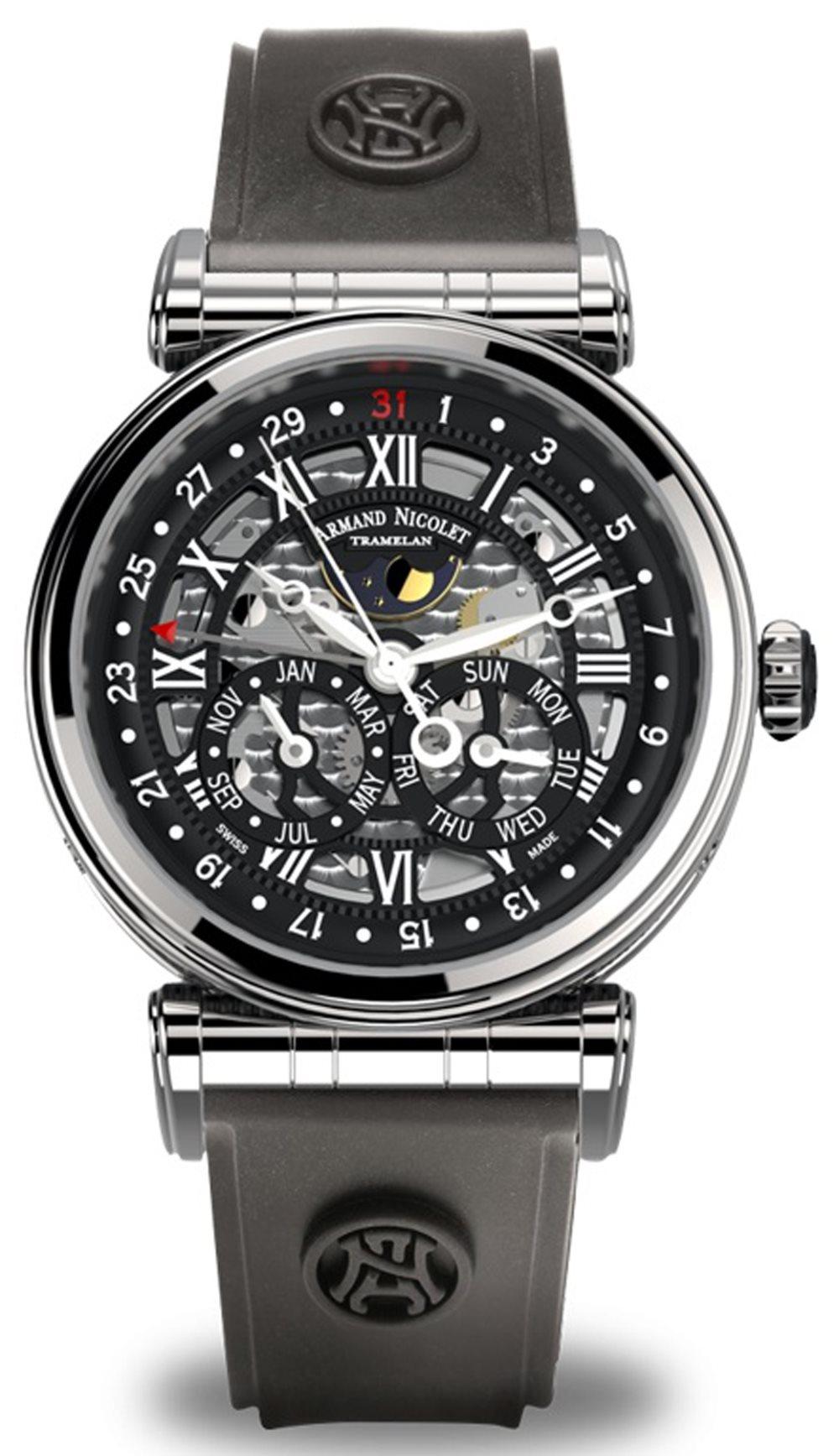 Reloj armand nicolet ar2 a422ana-nr-g9660 automático calendario completo fase lunar A422ANA-NR-G9660 Mens Mechanical hand wind watch