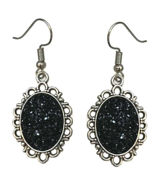 Necklace - Earrings - Set - Glitter - Druzy - Black
