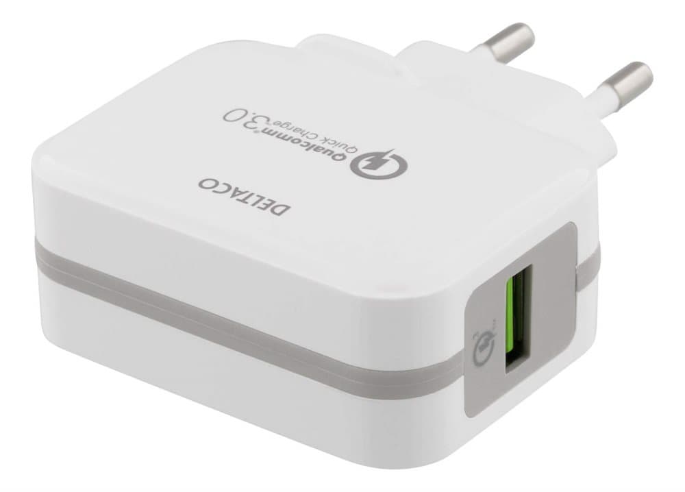 DELTACO Väggladdare USB, Qualcomm Quick Charge 3.0, 19,5W, vit