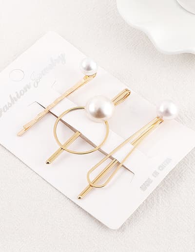 3-pack Hårnålar Cirkel Pärlor (guld/vit)