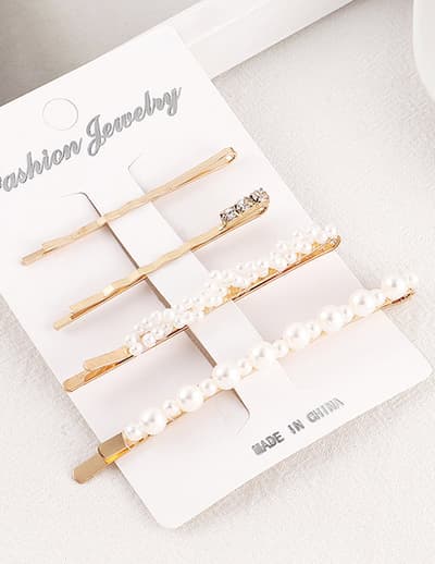 4-pack Hårnålar Pärlor/Strass (guld/vit)