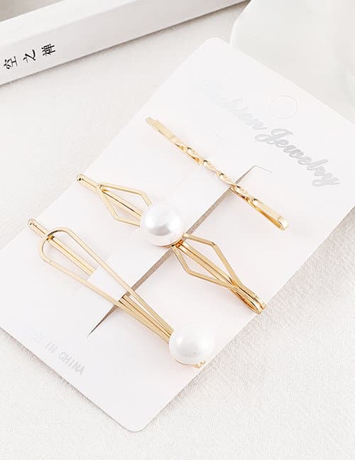 3-pack Hårnålar Vita Pärlor (guld/vit)