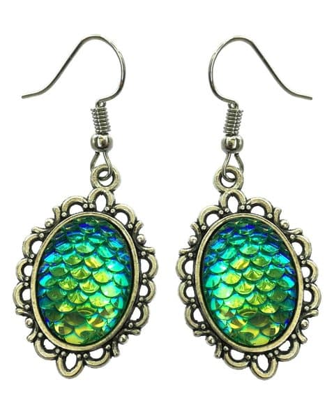 Set - Necklace - Earrings - Scale - Dragon - Green