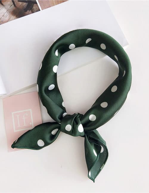 Scarf/Sjal Satin Polka Dots (skogsgrön/vit)