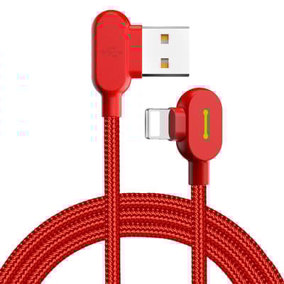 McDodo CA-4672 90° Lightning kabel med LED, 1.8m, röd