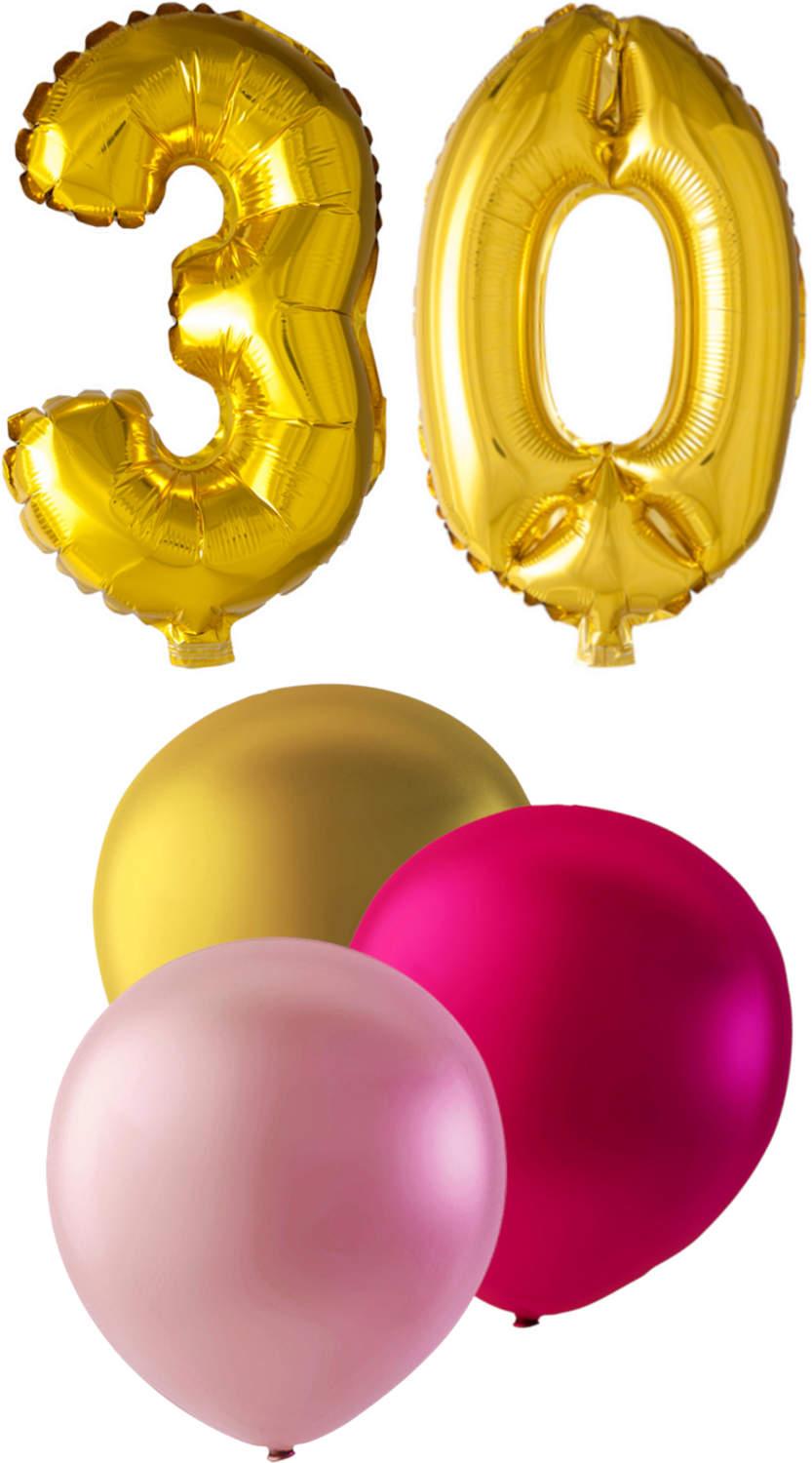 Födelsedagsballonger 30 år guld - ljusrosa - Rosa metallic