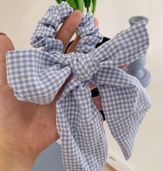 Hårsnodd/Scrunchie Seersucker Rosett (ljusblå)