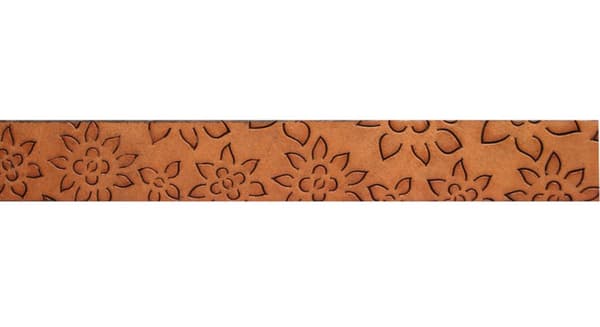 Brunt 25mm damskärp i kalvläder med blommotiv