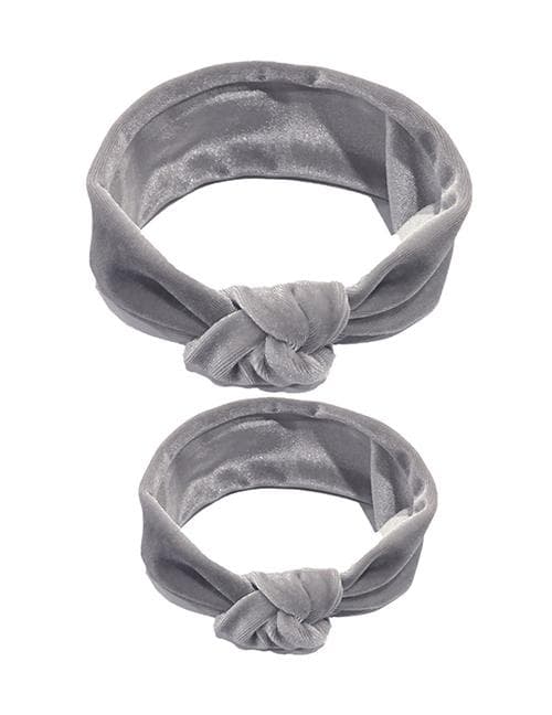 2-pack Mini Me Set Hårband Sammet med Knut (grå)