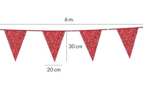 Röd Vimpelgirlang med Glitter 6 m - Festdekoration för Alla Hjärtans Dag, Studentfest, Valentin, Nyår, Födelsedagar