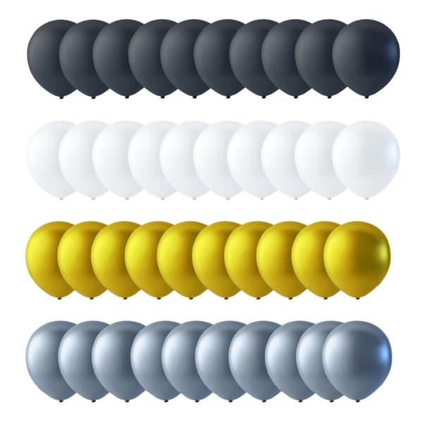 Ballonger Latex Fest Födelsedag Svart Vit Guld Silver 40-Pack 30 Centimeter