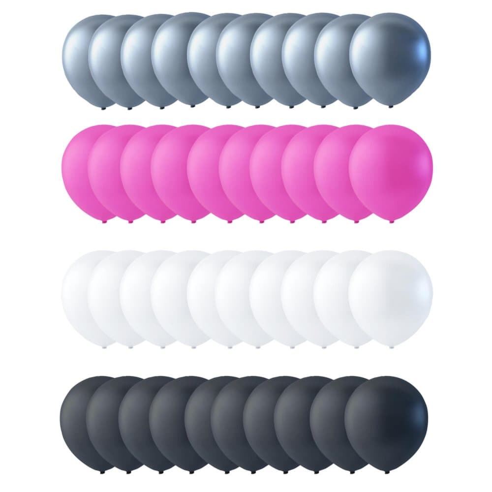 Ballonger 40-pack Silver, Vit, Svart och Rosa 30 cm (12 tum)