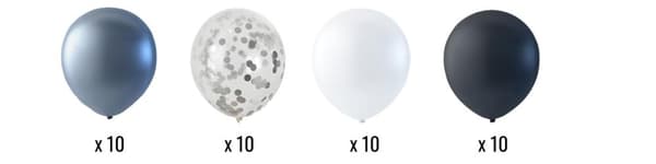 Balloner 40-pak sort, hvid, konfetti & sølv - festdekorationer og heliumballoner til jubilæum - Konfettifest og temaballoner