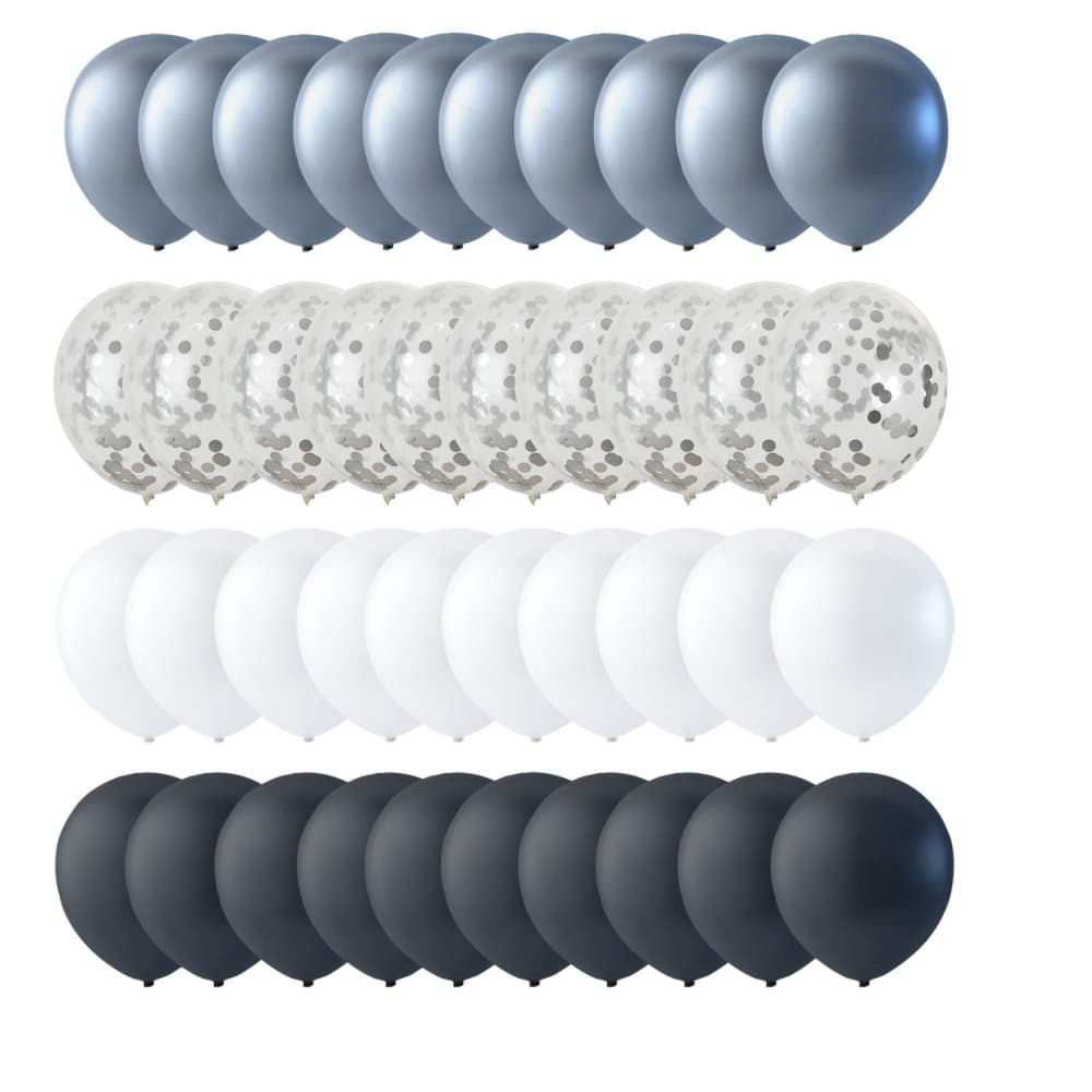 Ballonger 40-pack Svart, Vit, Konfetti och Silver 30 cm (12 tum)