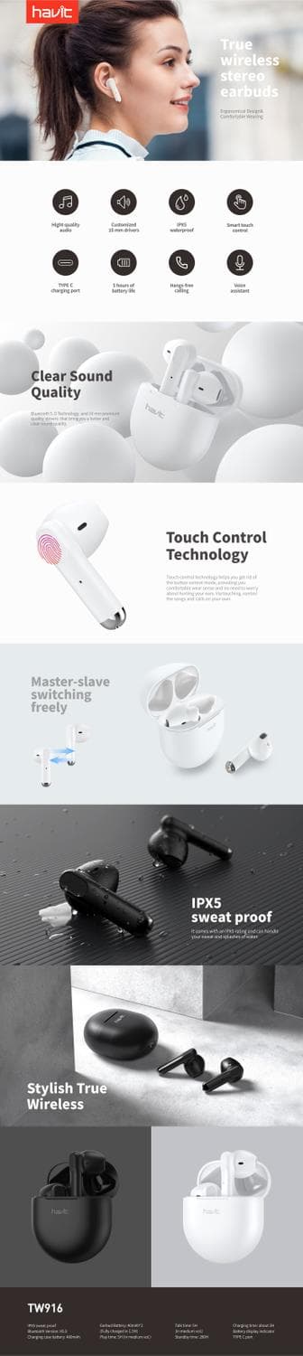 Havit TWS Bluetooth 5,0 TW916