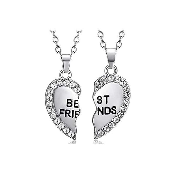 Halskæde Friendship Heart graveret Rhinestone
