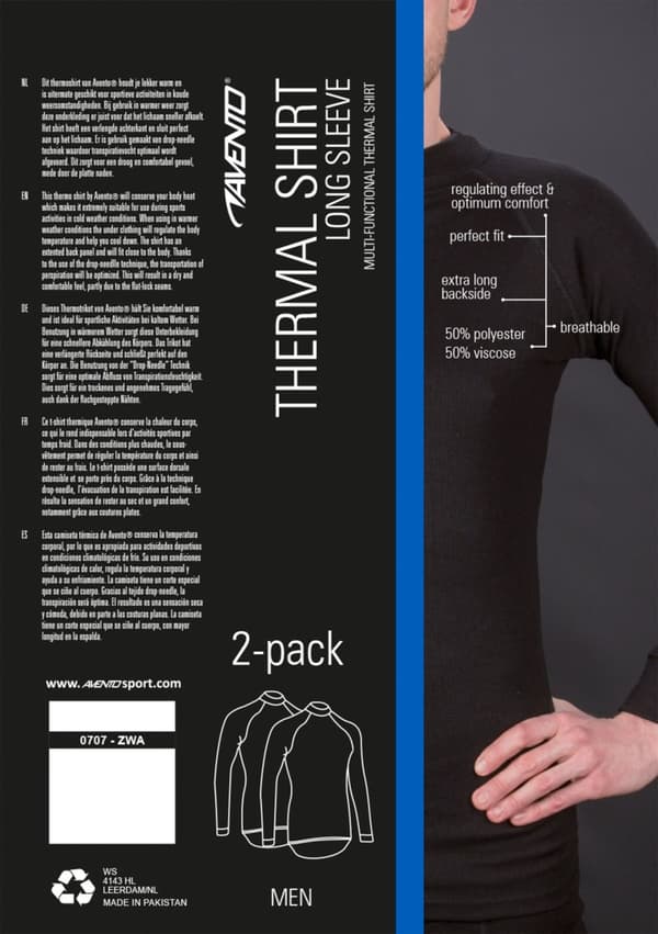 Thermo shirt for men AVENTO 0707 L black 2-pack