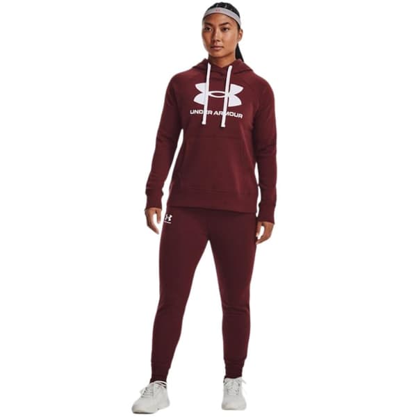 Under Armour Women's Rival Fleece Logo Hoodie Burgundy 1356318 690