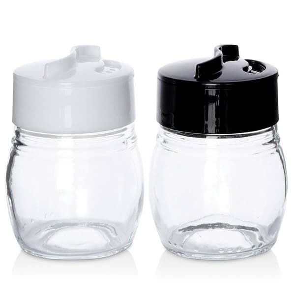 Salt- och pepparkar i glas, set om 2