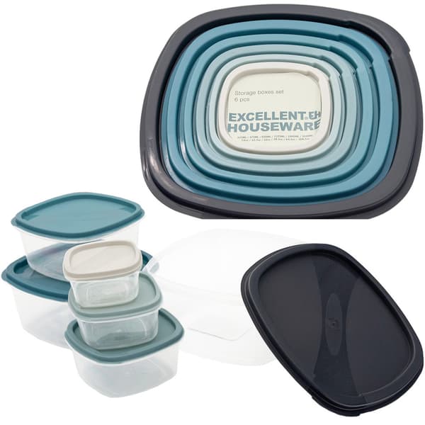 Set med 6 plastmatbehållare med lock