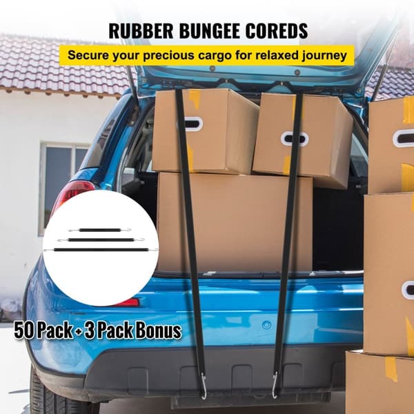 53 Stk. Bungee Reb - Holdbare Naturgummi, 1,5x Elasticitet, UV & Vejrbestandig