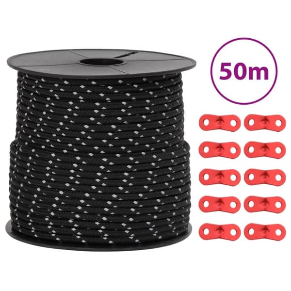 vidaXL selvlysende bardunline med bardunspænder 50 m 4 mm