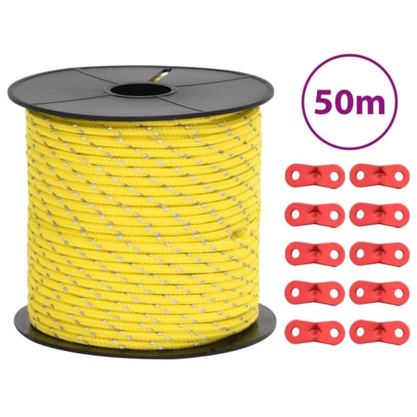 vidaXL selvlysende bardunline med bardunspænder 50 m 4 mm