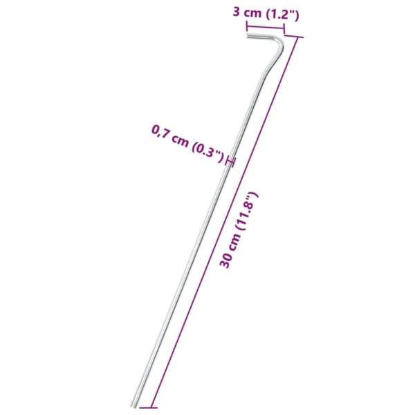 vidaXL Tältpinnar 25 st 30 cm Ø7 mm galvaniserat stål