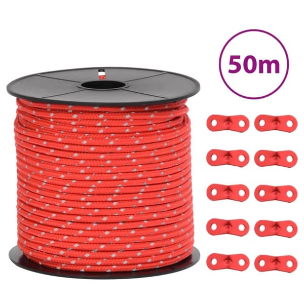 Tältlina med reflekterande remsor och fästen 50 m 4 mm