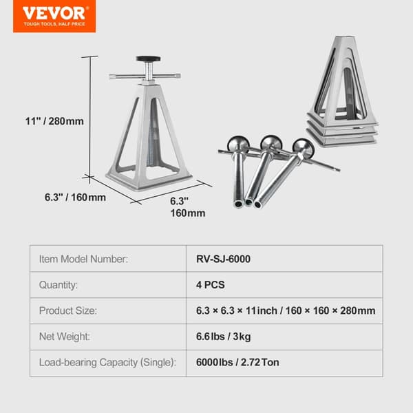 RV Stabilizer Jacks, 6000 lbs belastningsevne, højdejusterbare,4 STK
