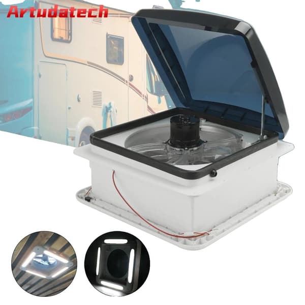 RV-takventil, 3-hastighetsmotor, manuell drift, LED-lampa,svart