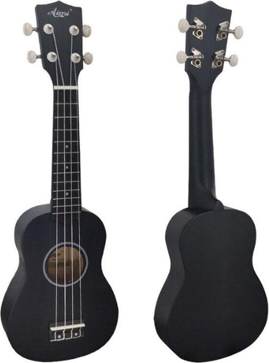 Ukulele | Svart | Sopran Nylonsträngar 12 banden | Lindehout | Mini gitarr