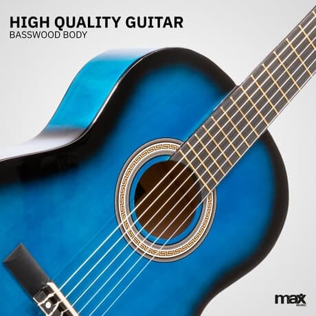 MAX SoloArt klassisk akustisk gitarr (39") Starter Set - Blå