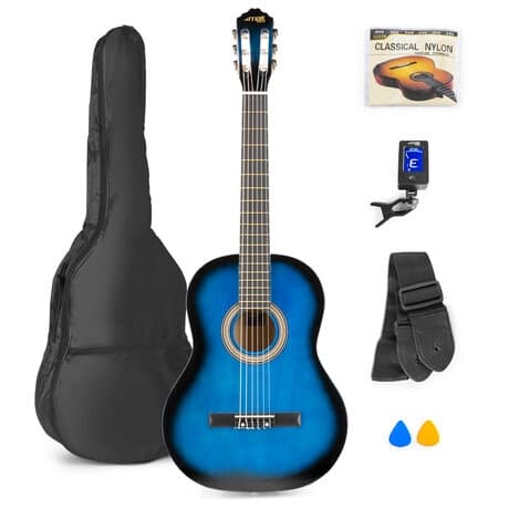 Gitarrpaket komplett -Blå färg MAX SoloArt klassisk akustisk gitarr (39") Starter Set - Blå