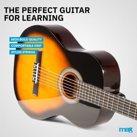 MAX SoloArt klassisk akustisk gitarr (39") Startset - Sunburst