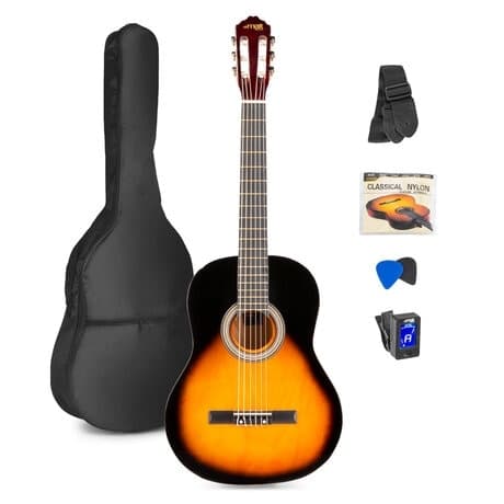 Startpaket - komplett gitarrset MAX SoloArt klassisk akustisk gitarr (39") Startset - Sunburst