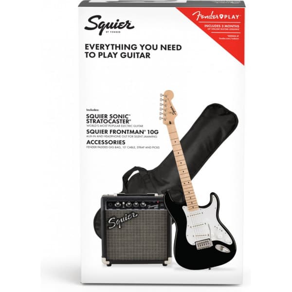 Squier Sonic Stratocaster -kitarapaketti, musta