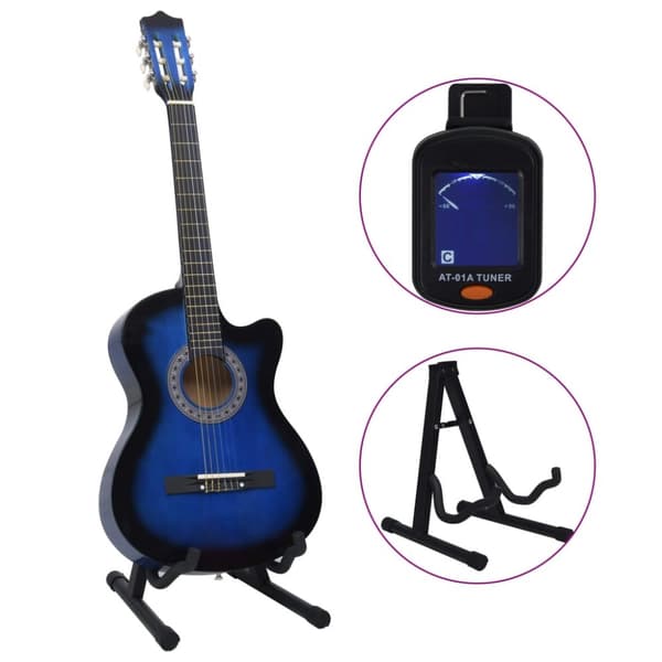 vidaXL Gitarr 12 delar med 6 strängar western blå 38" -  Gitarrer